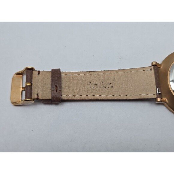 Tmbr The Helm Wood Dial Watch Rose Gold Tone 40mm Brown Leather New Battery - Picture 10 of 12